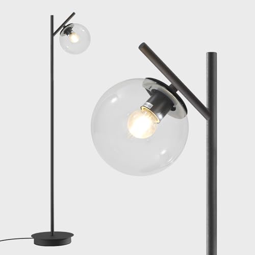 Image of Modern Black Floor Lamps for Living Room Industrial Clear Globe Tall Standing Lamp Mid Century Freestanding Lamps Vintage Metal Floor Lamp for Bedroom Office