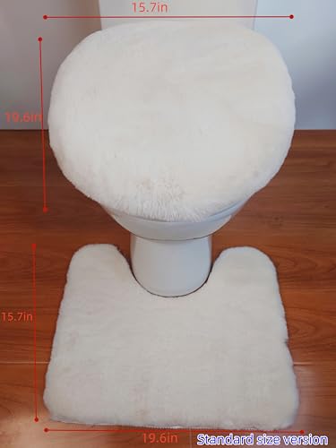 Luxuriöses Toilettensitzkissen im Kaninchen-Plüsch-Stil, maschinenwaschbar, ultraweich, 40 x 49,8 cm, Standardgröße, milchig weiß