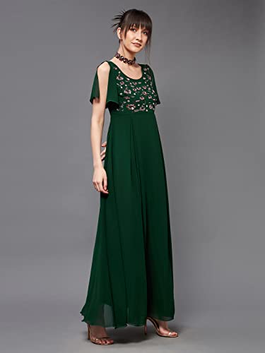Image of Miss Chase Women's Round Neck Sleeve Embellished Fit Flare Maxi Dress