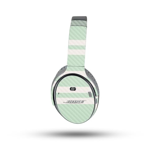 Image of MightySkins Carbon Fiber Skin Compatible with Bose QuietComfort 35 II Headphones - Mint Stripes | Protective, Durable Textured Carbon Fiber Finish | Easy to Apply