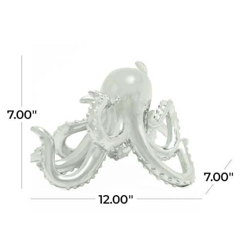 Image of Deco 79 Polystone Octopus Decorative Sculpture Home Decor Statue with Long Tentacles and Suctions Detailing, Accent Figurine 12 inch x 7 inch x 7 inch, Silver