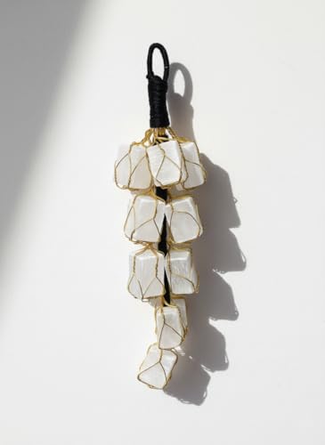 Image of White Tourmaline Crystal Rough Tumble Chunks, Natural Stone for Protection, Vastu Correction, Negative Energy Shield, Evil Eye Protection, Hanging Ornament (White)