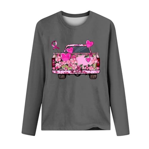 Camisetas femininas casuais de conscientização do câncer de mama manga longa gola redonda blusas sol