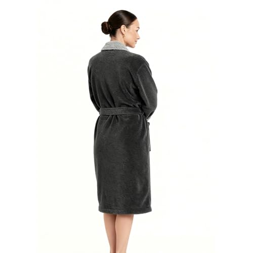 LOOKS BY WOLFGANG JOOP Bademantel XL, Bademantel Unisex Frottee, Morgenmantel grau mit Schalkragen, hochwertige Baumwollmischung