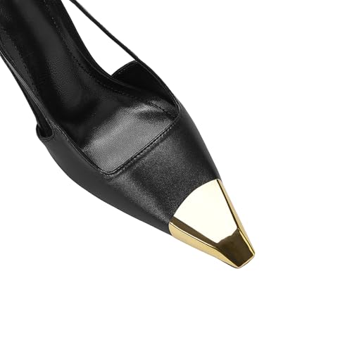 Vertundy Slingback Heels for Women Metal Pointed Toe Stiletto High Heel Pumps Slip On Shoes Geometric Heel3