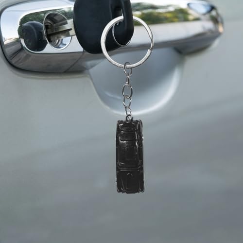 Craedli Creative 3D Metal Car Shape Keychain, Mini Car Key Ring Key Fob Holder, Cool Auto Wallet Bag Charm Presents for Men Father Husband Boyfriend (Matte Black)