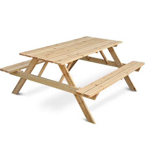 holz4home® Picknickbank aus Holz I Outdoor Sitzbank mit Tisch I Picknicktisch Massivholz Gartenmöbel I Naturholz Sitzgruppe Tisch mit Bänken I...