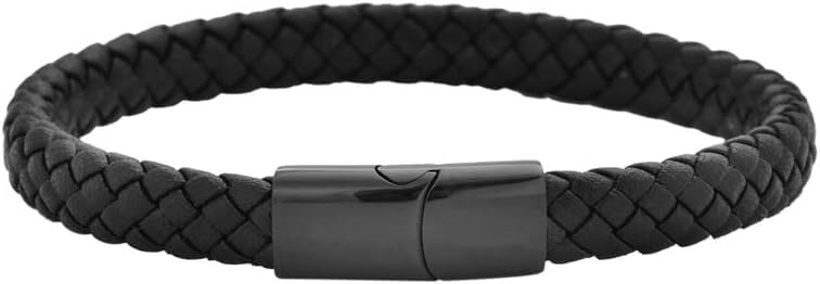 Braided Genuine Leather Bracelet with Stainless Steel Closure