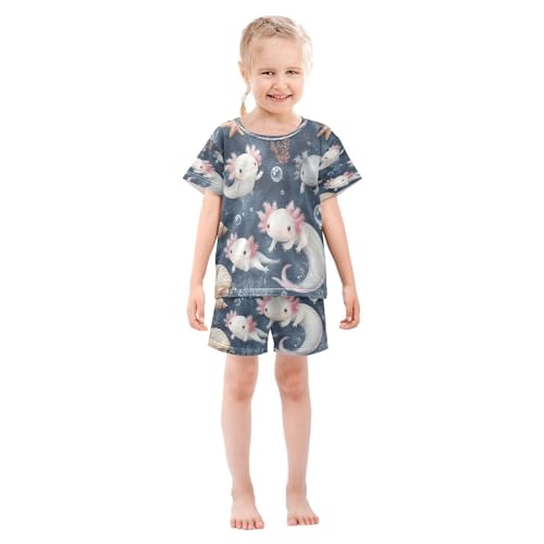 Pajama Sets Short Sleeve Axolotl Underwater Scene Soft Cotton Summer Sleepwear 2 Piece PJS Size 5-14T4