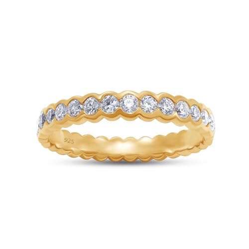 SAVEARTH DIAMONDS 1 Carat Round Cut Lab Created Moissanite Diamond Full Eternity Stackable Wedding Band Ring For Women In 14K Gold Over Sterling Silver (VVS1 Clarity, 1.00 Cttw)