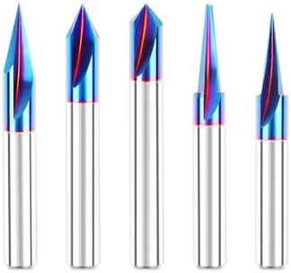 CNC Wood Carving Router Bit - 1/4 Shank, 15/20/30/60/90 Engraving Bits, 2 Flute Straight & V-bit, Blue Nano-Coating Conical Tool