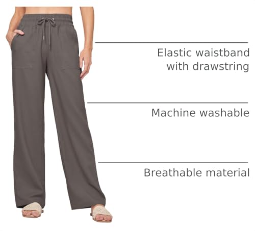 Image of Willit Women Linen Pants Wide Leg Casual Palazzo Pants Cotton Linen Lounge Beach Summer Pants with Pockets 29 inch /31 inch / 33 inch