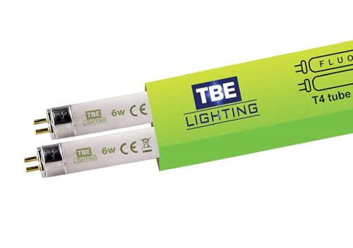 TBE LIGHTING T4 6w Fluorescent Tube Lamps 232mm - 2 Pack of CFL Bulbs - G5 2-Pin Base Fittings - T4 High Efficiency Lamps, Soft White 3500K.
