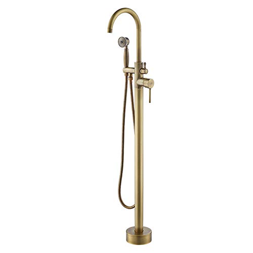 Robinet de douche autoportant mitigeur de sol avec douchette à main ronde bronze