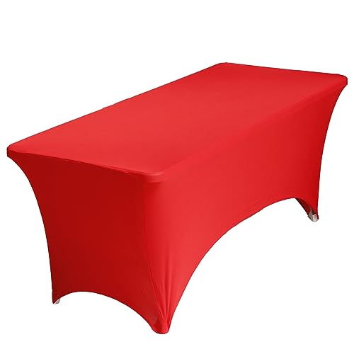 Spandex Table Covers 6FT 1Pc Red Stretch Fitted Table Cloth Rectangle Table Black Tablecloth Wrinkle Resistant Table Cover Stretchable Patio Tablecloths for Wedding Party Banquet (72Lx30Wx30H Inch)