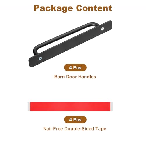 Image of uxcell 4Pcs Barn Door Handles, 200mm / 8 Inch Length Hole Center Sliding Gate Door Pull Handle Aluminum Alloy Cabinet Handles with Base for Kitchen Bathroom Wardrobe Closet (Black)