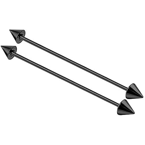 2Pcs Black Anodized 16 gauge 1 1/2 38mm barbell industrial Piercing Jewelry Earring scaffold Cartilage Ear 4mm Cone M2039 Cover