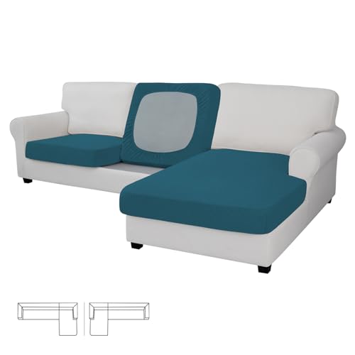 Image of Easy-Going Stretch 3 Pieces Couch Cushion Covers for Sectional Sofa Left /Right L Shape Chaise Lounge Sofa Seat slipcover Anti-Slip Sofa Cover Soft (2 Seater + 1 Chaise, Peacock Blue) | 2 Seater + 1 Chaise Lounge Left /Right L Sofa Seat slipcover Anti-Slip Sofa Cover Soft Peacock Blue