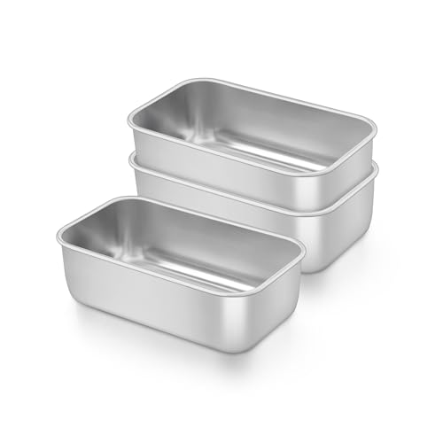 TeamFar Mini Loaf Pan, 3 PCS Stainless Steel Loaf Pans for Baking Bread, 6.3 x 3.5 Inch Bread Baking Pan for Homemade Bread, Meatloaf, Cake and Brownies, Non-Toxic, Oven & Dishwasher Safe
