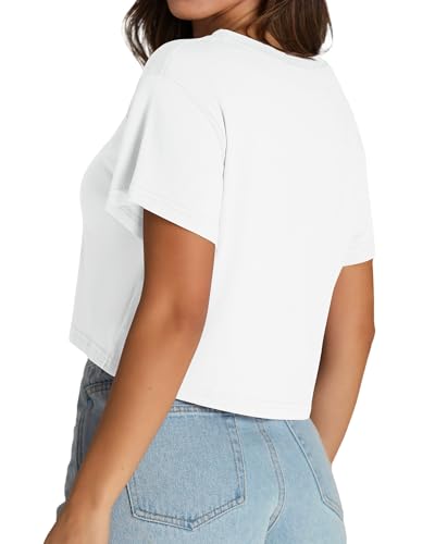 Womens Crop Tops Summer Baisc Tees V Neck T Shirts Casual Short Sleeve Cropped Top3