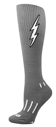 Youth Heather Gray with White Knee-High Insane Bolt Soccer Socks2