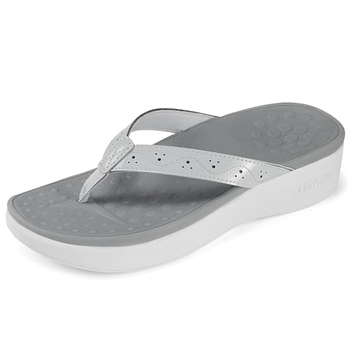 Image of Womens Platform Arch Support Flip Flops | Summer Wedge orthotic Slide Sandals footbed Thong Sandals for Pool Beach