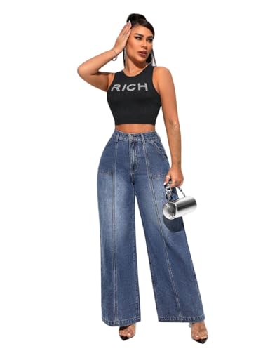 Image of KOTTY Wide Fit Denim Pants - Women's High Rise Wide Leg Comfort