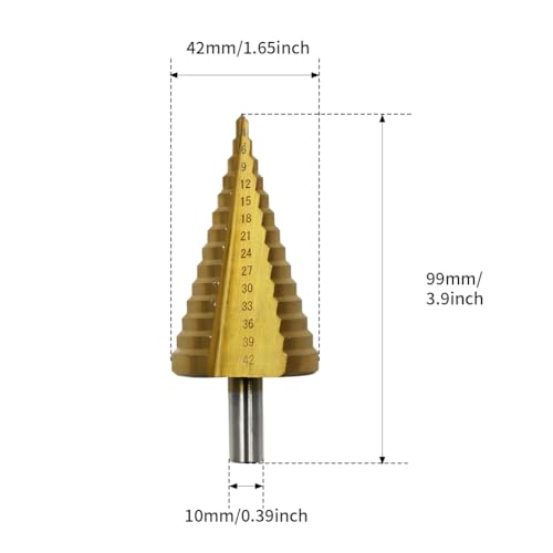 Bohrer, 14 Stufen Hochgeschwindigkeits-Stahlkegelbohrer, 4–42 mm/0.16-1.65 inch HSS-Kegellochbohrer, Spiralnut-Schälbohrer für Holz, Kunststoff, Metall