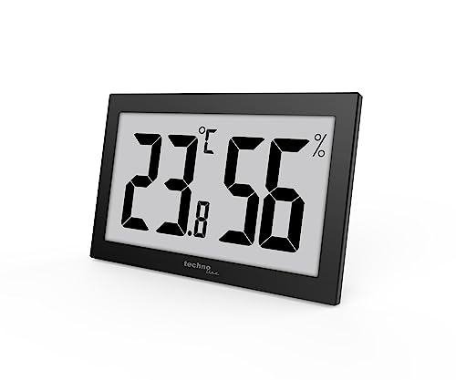 techno line WS9465 Bürothermometer, Thermometer - Hygrometer, Temperatur- und Luftfeuchteüberwachung, sehr gut ablesbares Display, schwarz, mit Jumbo LCD für Büro Hotel Foyer