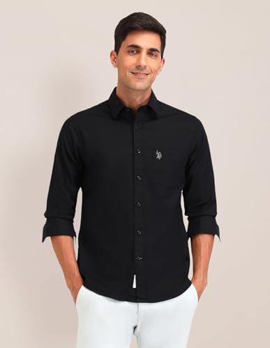 Image of U.S. POLO ASSN. Solid Tailored Fit Shirt for Men - 100% Cotton, Breathable & Comfortable, Full Sleeves Casual Shirt for Men