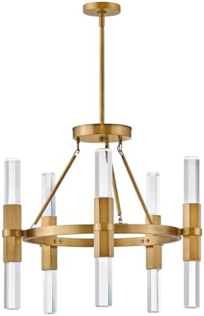 Fredrick Ramond Cecily Medium Single Tier Chandelier - Modern Glam, Clear Crystal Glass Rods, Integrated LED Included - Heritage Brass Finish