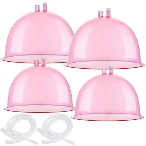Meifuly Vacuum Therapy Machine Cups, 1800ml & 2100ml (8.4inch & 7.2inch Diameter) Vacuum Cupping Machine Accessories Cups with Y Hose, Pink 2 Pairs