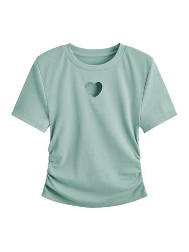 SweatyRocks Women's Distressed Crop Top - Green Ripped Short Sleeve Tee, Size L 7 thumbnail image
