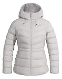 Pioneer Camp Quilted Puffer Jacket for Women Lightweight Water Resistant Hoodies Warm Winter Jacket Filled with Down, Grey, M