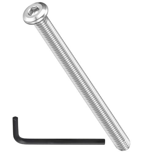 Image of METALLIXITY Flat Head Hex Socket Cap Screws Bolts(M8-1.25x100) 10Pcs, with Wrench Steel Hex Socket Furniture Bolts Screws - for Furniture Woodworking Project, Silver Tone