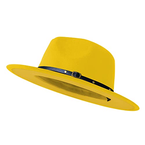 Image of KUJUHA Wide Brim Fedora Hats for Women Men Two Tone Dress Hat Felt Panama Hat