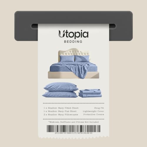 Image of Utopia Bedding King Size Sheet Set - 4 Piece Bed Sheets, Soft and Breathable Microfiber, Includes 1 Fitted Sheet, 1 Flat Sheet and 2 Pillowcases - Oeko Tex (Heather Navy)