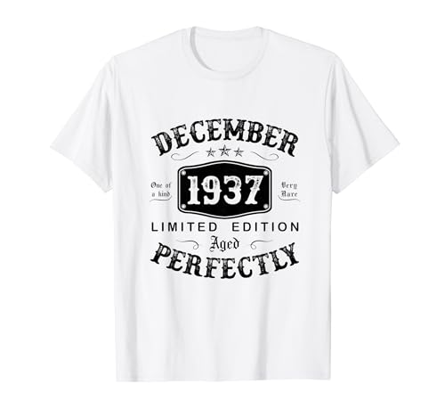 Vintage Regalo 87 Años Cumpleaños Hombre Diciembre 1937 Camiseta