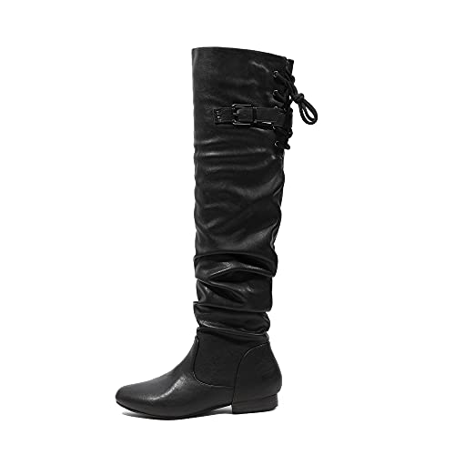 DREAM PAIRS Women's Suede Over The Knee Thigh High Winter Boots,Size 12,Black/Pu,COLBY