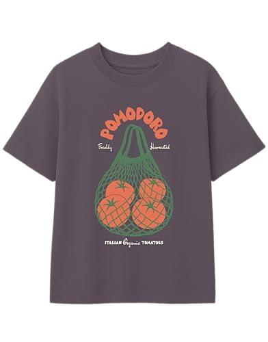 Image of Oversized Cotton T-Shirt for Women Half Sleeve Pomodoro Printed Tee - Breathable Loose Fit Asthetic Casual Wear for College and Daily Ou Outfits, Streetwear