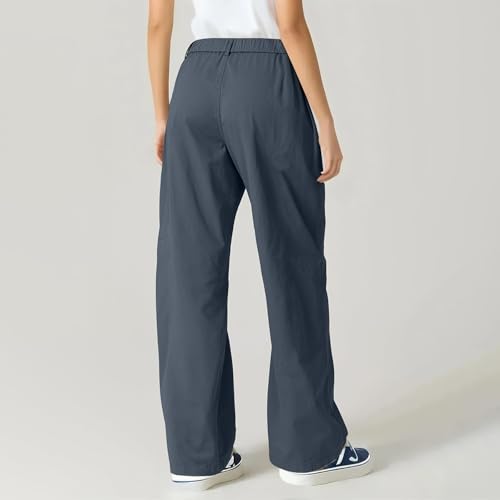 fanmpghleoo Straight Leg Pants Women Elastic Waist Baggy Business Casual Pants Trendy High Waisted Trousers with Pockets3