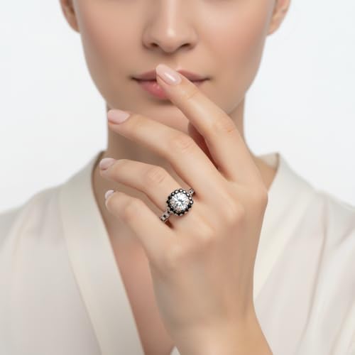 Image of Choose Your Gemstone Cathedral Halo Two Tone Engagement Ring 925 Sterling Silver Round Shape Halo Engagement Rings Lightweight Office Wear Everyday Gift Jewelry US Size 4 to 12