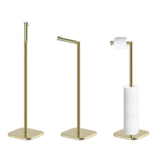 Toilet Roll Holder Free Standing with Heavy Duty Base, Stainless Steel Toilet Roll Holder for 6 Rolls, Stylish Chrome Finish, Practical Design Toilet Roll Storage Stand for Bathroom (Golden)