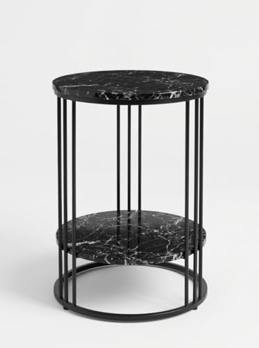 Image of Coffee Table /End Table /Center Table /Sofa Side Table /BedsideTable /nightstand for Living Room Bedroom Balcony Table with Marble Design Wooden Top Full Black