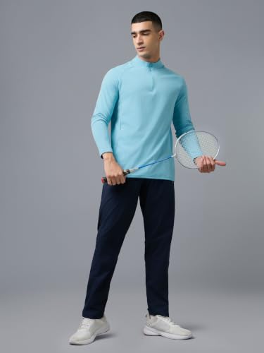 Image of TECHNOSPORT Men's Solid Full Sleeve T-Shirt ELASTOPLUS Quick Dry Slim Fit Mock Neck Sports Tee for Training Layering Casual Wear UPF50+ Anti Odour