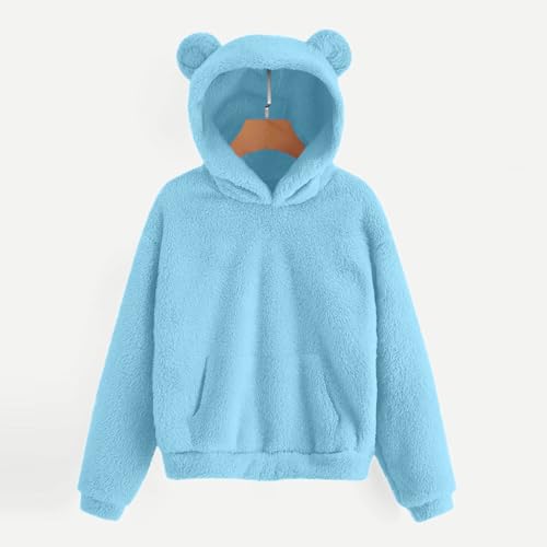 Uillui Girls Teddy Bear Hoodie Cute Ears Fleece Pullover Hoodies Teen Trendy Fall Winter Casual Long Sleeve Sweatshirt 4-15Y2