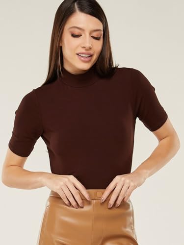 Kit 3 Blusas Tshirt Gola Alta Manga 3/4 Blusinhas Viscolycra Feminina (BR, Alfa, P, Regular, Marrom