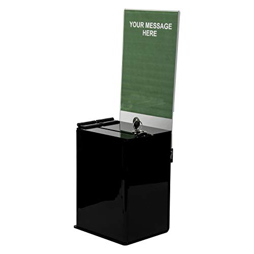 Clear-Ad - Black Acrylic Ballot & Donation Box 5x7x4 with Lock and Sign Holder - Plastic Countertop Container for Voting, Charity, Survey, Raffle, Contest, Suggestions, Tips, Comments (Pack of 18)