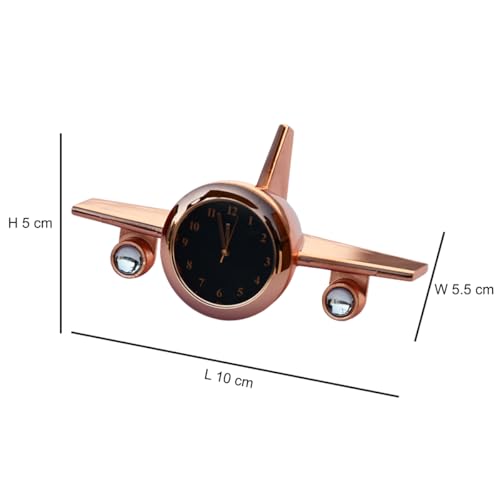 Image of Saugat Traders Aeroplane Table Clock Showpiece - Metal Analog Airplane Clock for Office Desk, Study Table - Gift for Men, Women, Boys, Pilot, Air Hostess, Airforce Person (Copper), 10x5 Cm