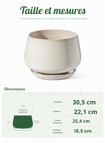 Pot de fleurs céramique beige 30 cm durable et design moderne - 7